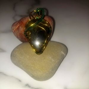 Labradorite Gold and green wire wrap pendant